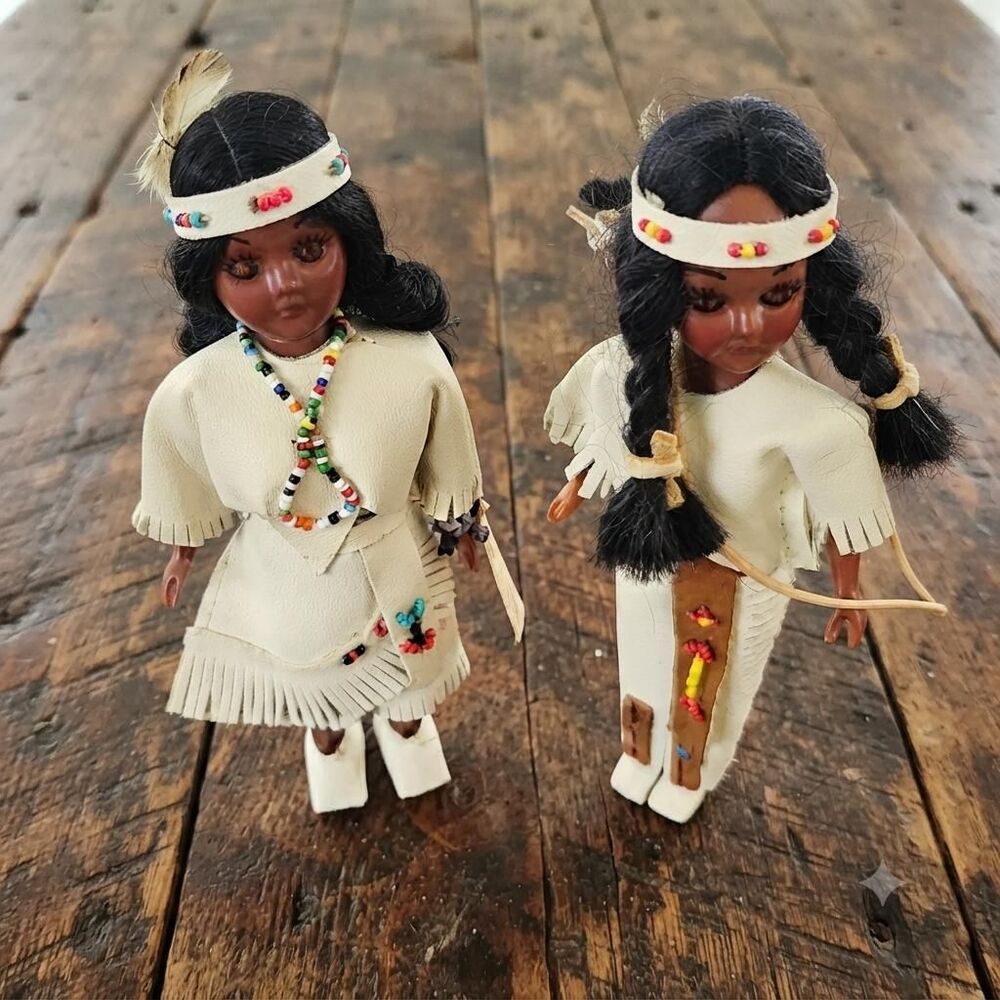 Vintage Carlson Doll Set Native American Inspired Mid-Century Souvenir Figures